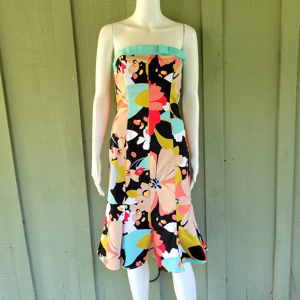 HAROLD'S Aqua Pink Floral Strapless Dress 0